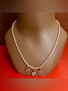 Silver Rope Necklace with Hearts MADE IN GERMANY